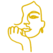 Goldene Line-Art-Illustration eines Frauengesichts, das den Kopf sanft auf die Hand stützt – Logo-Grafik von Authea Lifecoaching für Frauen